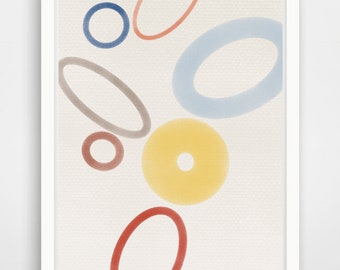 Impression d'art cercles géométriques : art mural jaune pastel, bleu, coloré