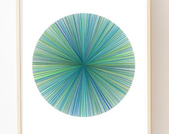 Blue Green Circle Art Print: Modern Minimalist Line Art