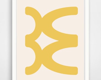 Art mural jaune abstrait : impression moderne Mid-Century