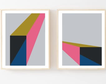 Impressions d'art abstrait color block : posters géométriques bleus et roses