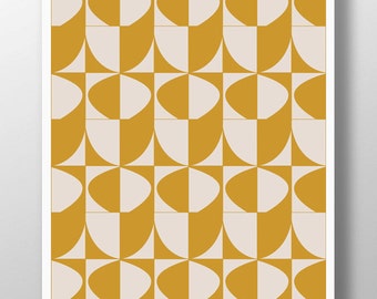 Mustard Yellow Geometric Print, Mid-Century Modern Wall Art