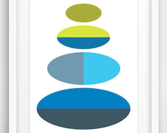 Abstract Geometric Art Print: Blue & Green Minimalist Giclee