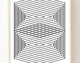 Impression jet d'encre Op Art : oeuvre d'art murale minimaliste géométrique en noir et blanc
