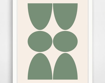 Impression d'art abstraite vert sauge : décoration murale moderne du milieu du siècle