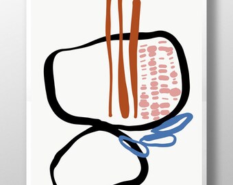 Ensemble d'impressions d'art abstrait : cercle noir, triptyque bleu et rose