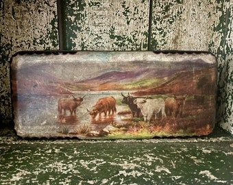 Vintage Highland Cattle Tin/Carr & Co Tin/English Biscuit Tin/Antique Highland Cattle/Antique Cow Picture/Antique Biscuit Tin/