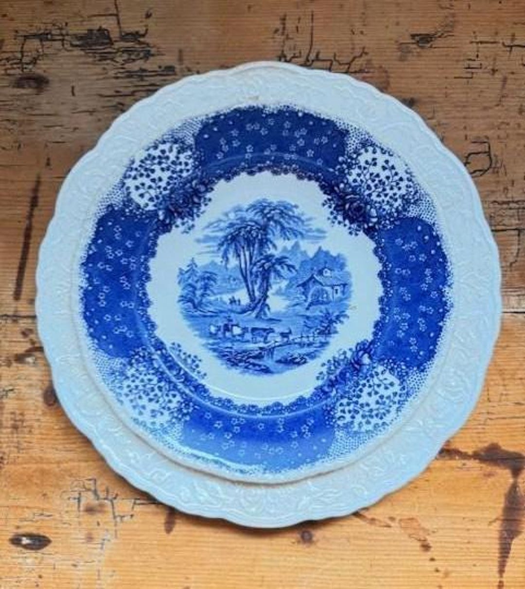 Antique Blue & White Cow Plate - Royal Doulton Chatham - Farmhouse ...