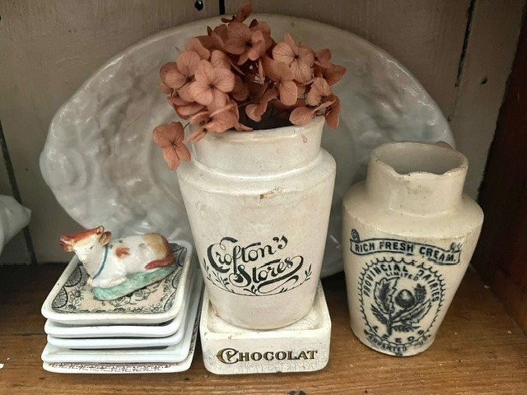 Antique Crofton's Stores Advertising Pot, Antique Earthenware Pot