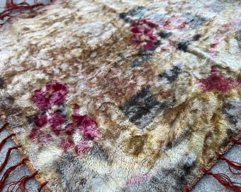 Vintage Square Velvet Table Rug with Long Fringe