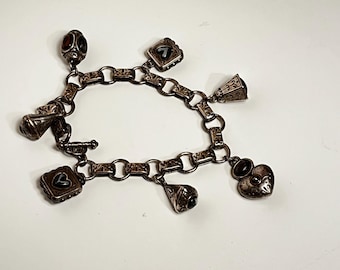 Vintage Brighton Heart Charm Bracelet, Silver and Black