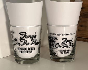 Vintage Tony’s on the Pier Lowball Glasses, Set of Two