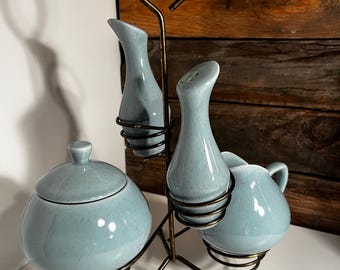 Mid Mod Stoneware Cream and Sugar with Salt and Pepper Set, in Caddy - – Santa Anita Pottery of California