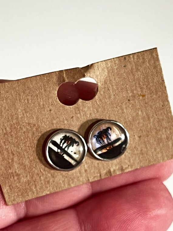 Vintage Hoffman Sterling Silver Palm Tree Post Earrings, Butterfly Wings