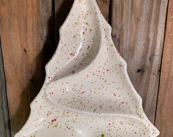 Vintage Hand-Made Ceramic Christmas Tree Candy Dish, Cheese and Cracker Tray, Relish Plate