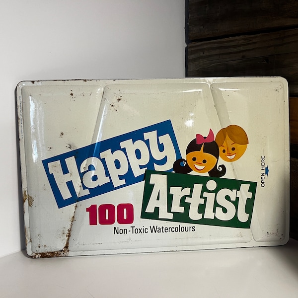 Vintage Happy Artist Large Watercolor Palette Tin, Liebetruth, Made in England