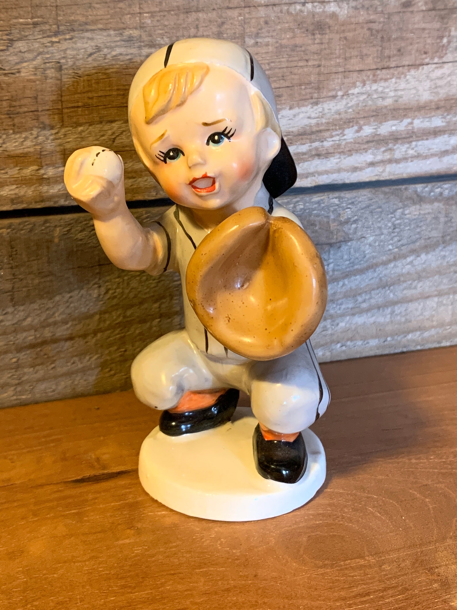 Vintage Ceramic 1956 Napco Baseball Player Child Figurine Etsy