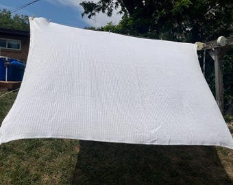 Mid Century 100% Cotton Ivory Blanket, Throw, 98x74 Inches