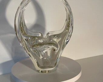 Vintage Murano Art Glass Basket, Clear with Yellow Hue