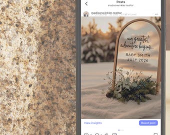 Winter Digitale Schwangerschaft Ankündigung Vorlage // Instagram bearbeitbare Social Media Ankündigung // Boho Greenery Baby Reveal