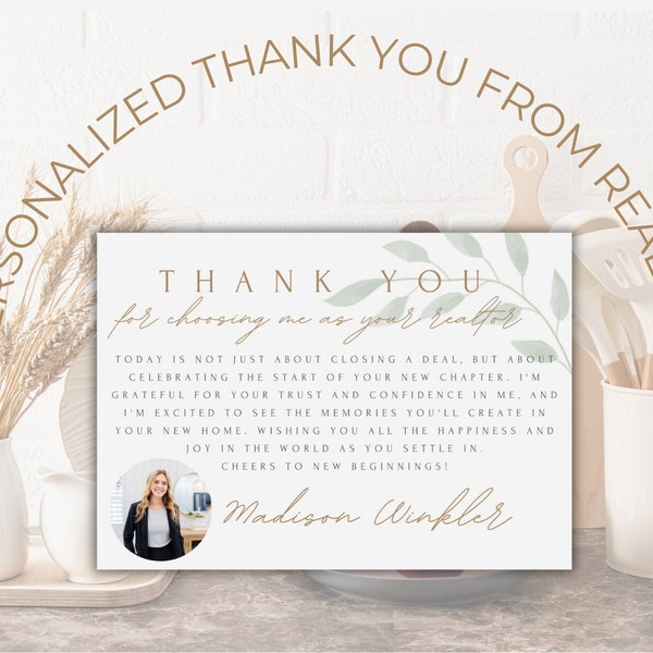 Realtor Thank You Card // Real Estate Closing Day Thank You Note // Real Estate Marketing // Real estate Thank you card // Canva Template