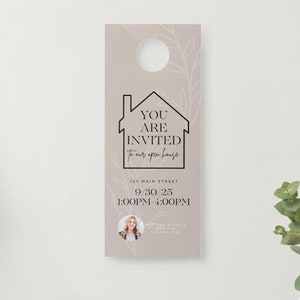 Deurhanger opendeurdag makelaar // Flyer opendeurdag vastgoed // Vastgoedmarketing // Canva-sjabloon