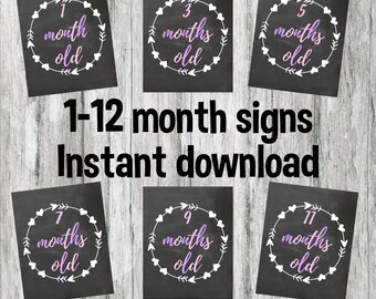 Month by month signs for baby boy or baby girl printable | Etsy