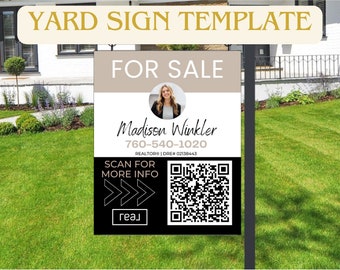 Realtor For Sale Schild Vorlage | Modernes Schild Immo Hof | Bearbeitbares Canva-agentzeichen