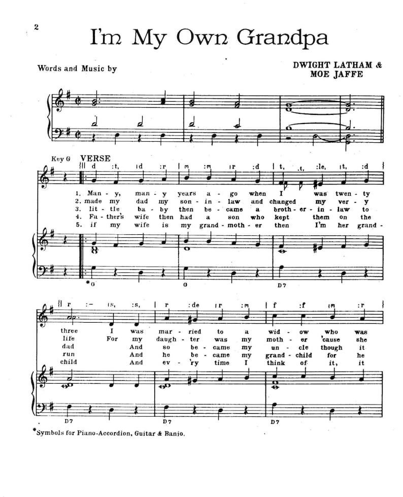 I'm My Own Grandpa 1947. Sheet Music Instant Download PDF ...