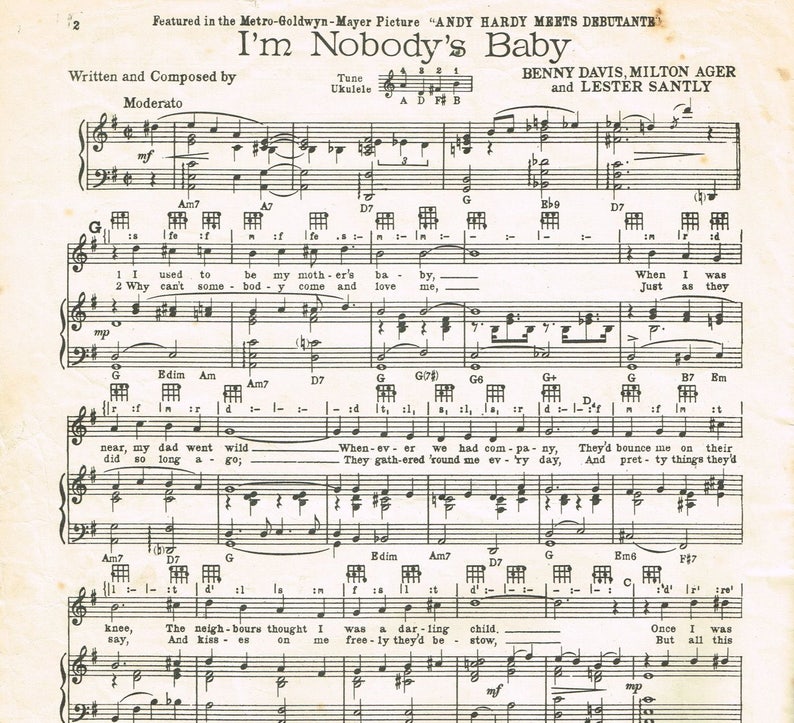 I'm Nobodys Baby. Sheet Music Download Vintage Sheet Etsy