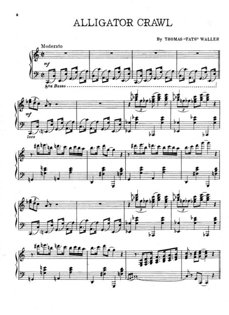 Alligator Crawl. Fats Waller. Piano. Sheet Music Instant Etsy