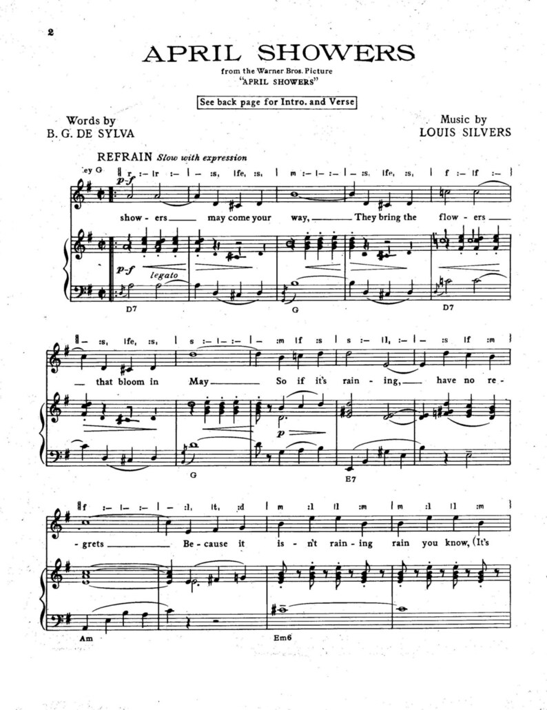 April Showers. Vintage Sheet Music Etsy