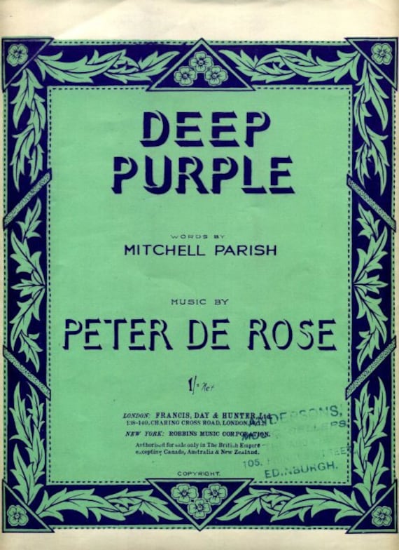 Deep Purple by Peter De Rose Mitchell Parish. Sheet Music Etsy