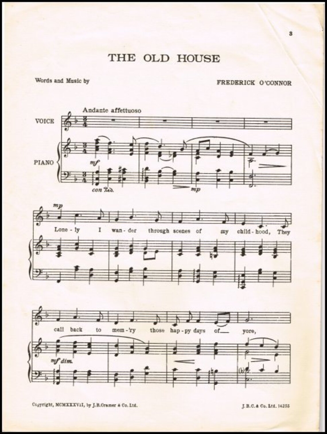 The Old House by Frederick O'Connor. Sheet Music Instant | Etsy