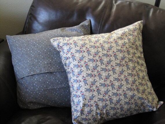 Sock Monkey Pillow Cover With Coordinating Fabric Envelope Etsy
