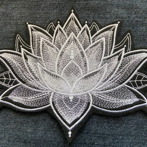 Large Embroidered White Lotus Flower Patch