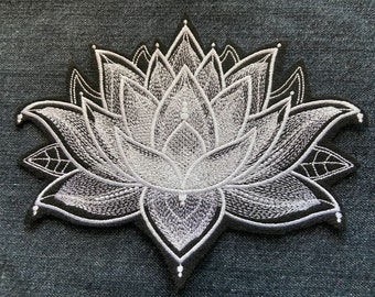 Large Embroidered White Lotus Flower Patch