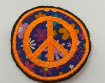 Mod Flower Power Peace Sign Patch Embroidered and Appliqued