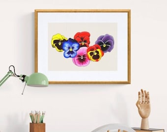 Printable Pansy Flowers Wall Art - Multicolored Flower Nursery Print, Pansy Flower Wall Art, Floral Print Home Decor, Small Flower Art Print
