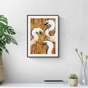 Heron Wall Art, Heron Print, Heron Art, White Heron Print, Egret Print, Lake Bird Print, Egret Heads, Water Bird Art Print, Large Bird, Retz image 7