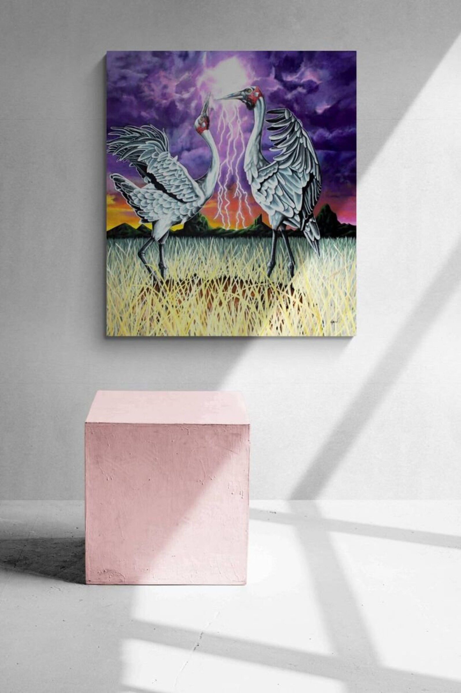 Large Bird Art Painting Large Acrylic Dancing Bird Painting Etsy