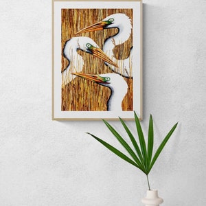 Heron Wall Art, Heron Print, Heron Art, White Heron Print, Egret Print, Lake Bird Print, Egret Heads, Water Bird Art Print, Large Bird, Retz image 5