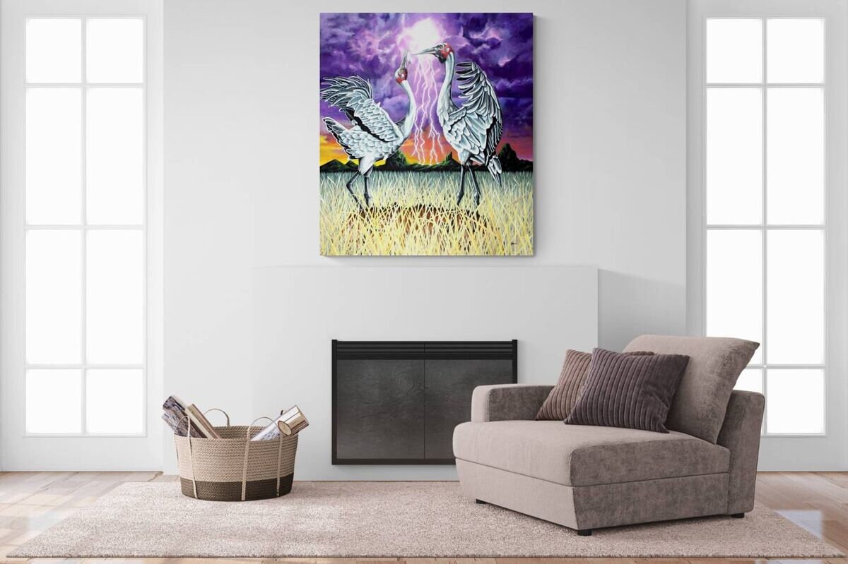 Large Bird Art Painting Large Acrylic Dancing Bird Painting Etsy
