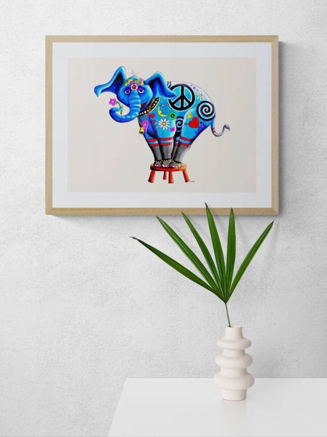 Printable Blue Elephant Wall Art Painted Peace Elephant Etsy