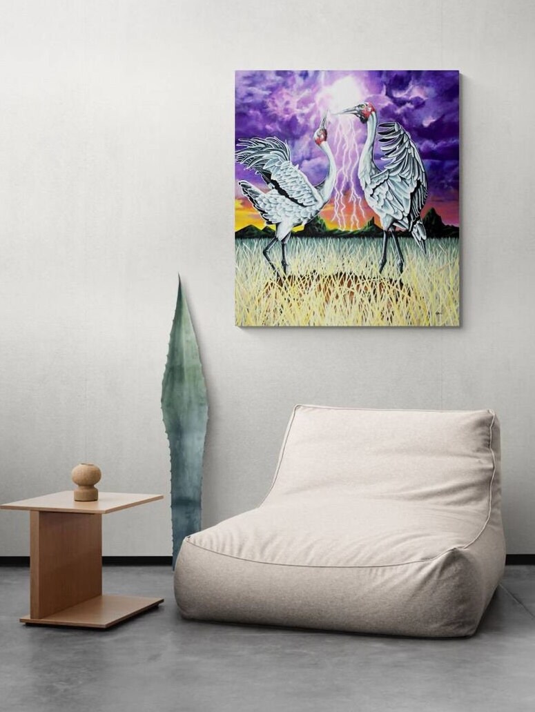 Large Bird Art Painting Large Acrylic Dancing Bird Painting Etsy