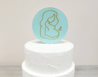 Adorno acrílico personalizado para tarta de baby shower: Arte lineal "Mamá Futura"