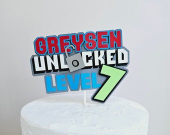 Gamer Video Birthday Cake Topper, Level Up Birthday, Arcade Birthday Party, Custom Cake Topper, Personalized Cake Decor