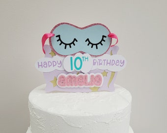 Adorno para tarta de pijamas personalizado: Máscara de ojos de ensueño para fiesta