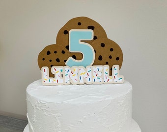 Cookie Themed Birthday Cake Topper, Dessert Party, Milk and Cookie Party, Cookie Decor, Personalized Cake Topper