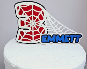 Adorno personalizado para tarta de cumpleaños con telaraña: decoración para fiestas de superhéroes