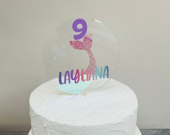 Enchanting Mermaid Cake Topper | Under The Sea Celebration | Bubble Theme Birthday Decor | Personalized Acrylic Topper
